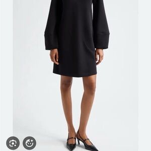 Giorgio Armani Black Long-Sleeve Shift Dress with Balloon Cuffs